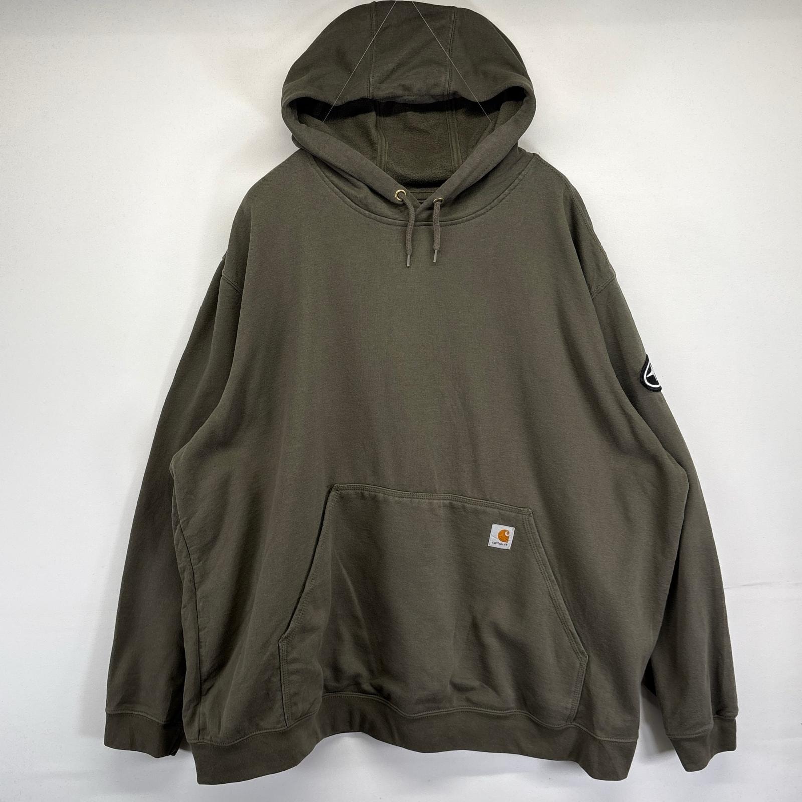 古着 カーハート Carhartt パーカー スウェット SUBARU ワッペン 大きいサイズ プルオーバー ワンポイントロゴ 3XL グリーン系 メンズ