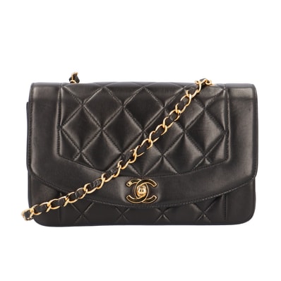 シャネル ダイアナ マトラッセ ショルダーバッグ ラムスキン A01164 ブラック レディース CHANEL 中古