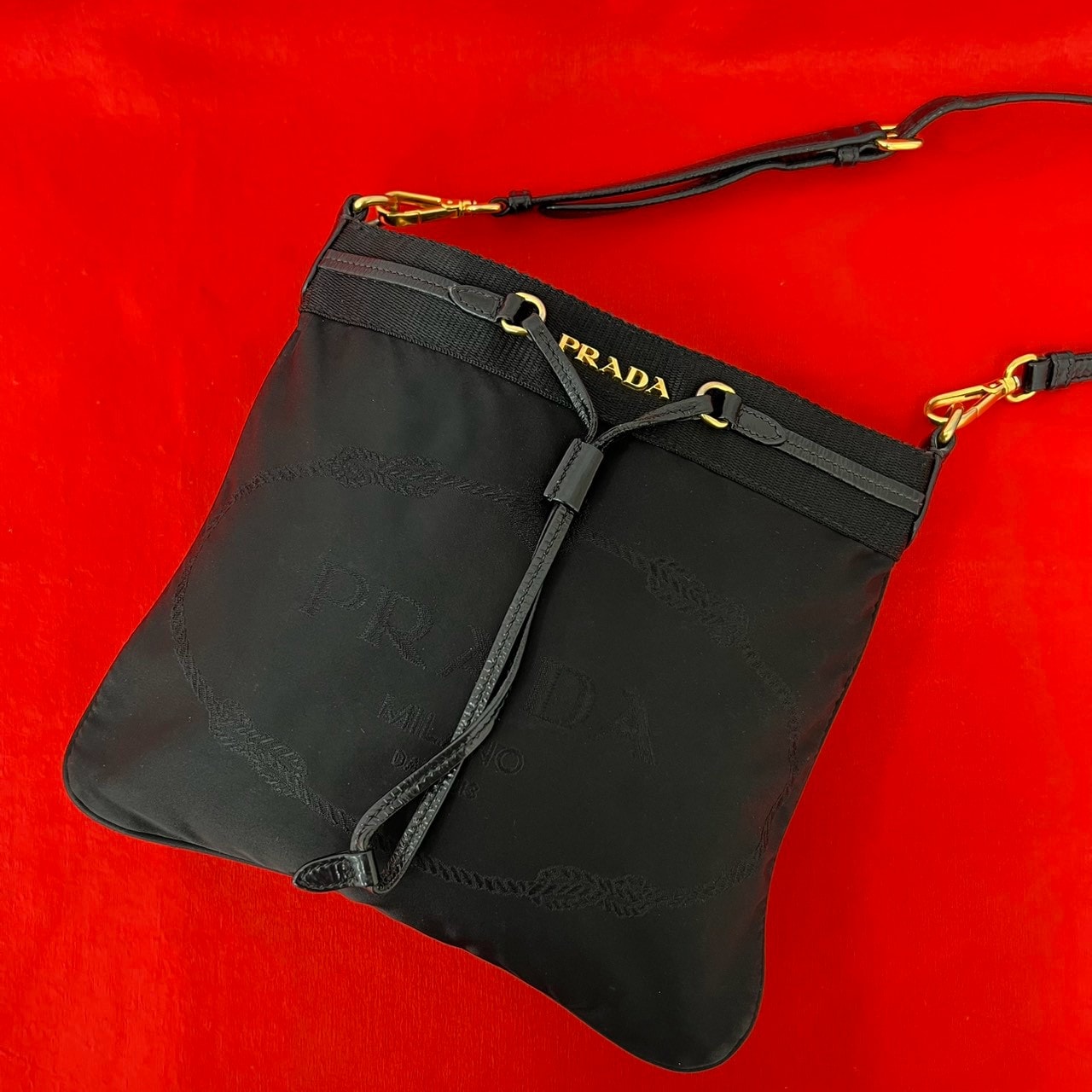 PRADA プラダ ロゴ 金具 ナイロン レザー ショルダーバッグ ブラック
 60240