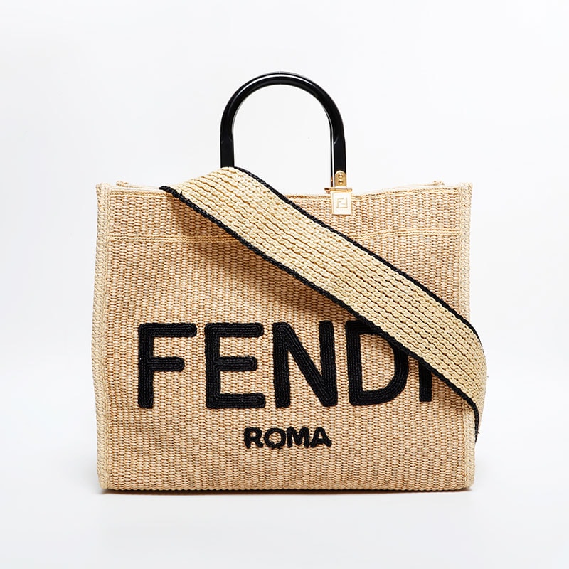 フェンディ FENDI 2way ラフィア ストロー カゴバッグ サンシャイン トートバッグ【中古】