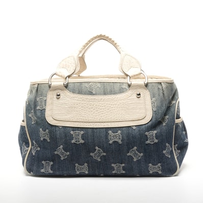 セリーヌ CELINE デニム 型押しレザー ブギー マカダム ハンドバッグ【中古】
