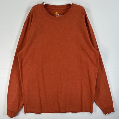 古着 カーハート Carhartt 長袖Tシャツ 袖 ラバープリント クルーネック 肉厚 M オレンジ メンズ