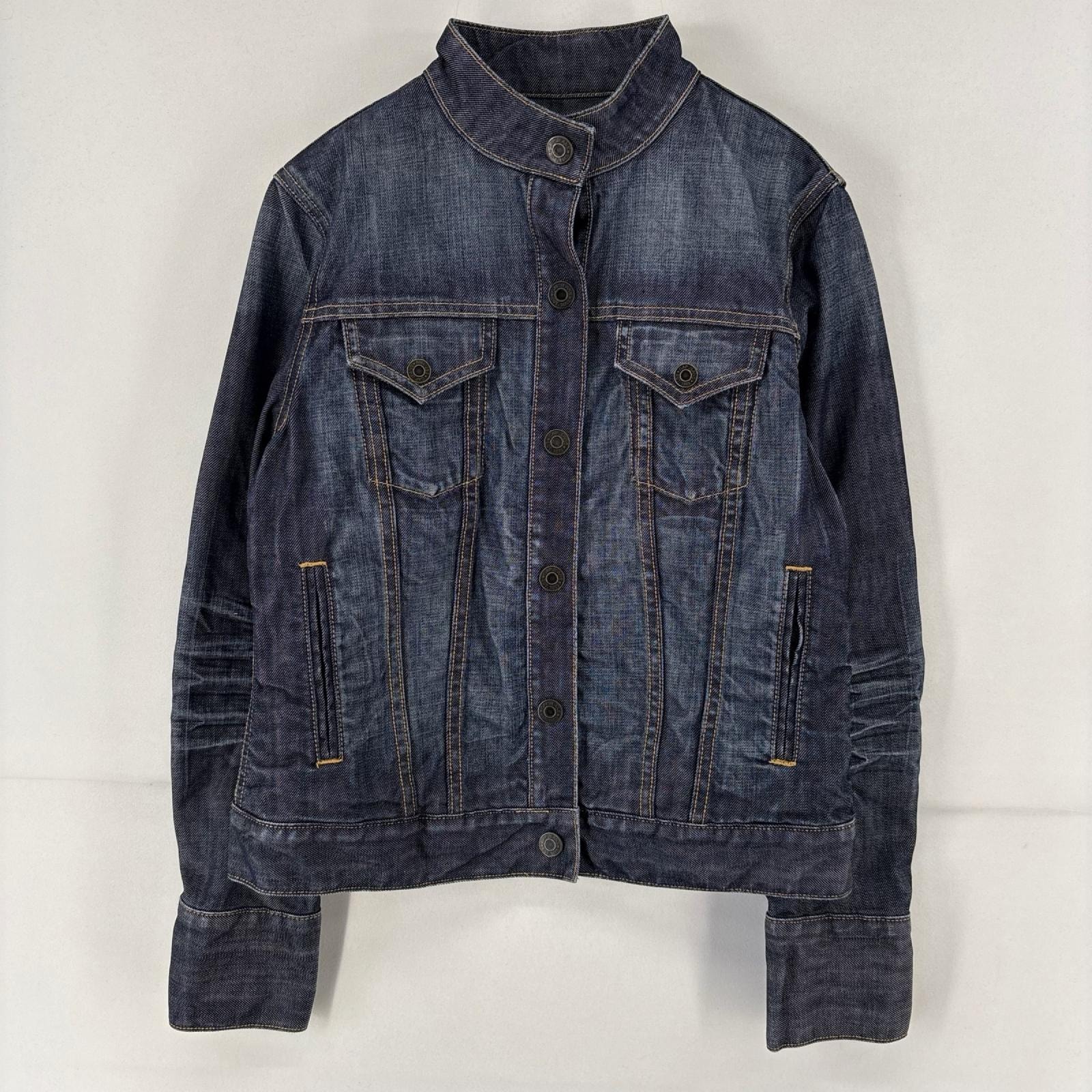 古着 ギャップ GAP デニム ジャケット 胸ポケット トラッカージャケット スナップボタン スタンドカラー M  ブルー 無地 レディース