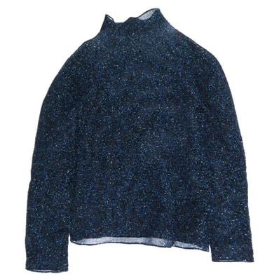 ISSEY MIYAKE イッセイミヤケ カットソー MI83FJ501 me ミー ボックスプリーツ 総柄 ボトルネック カットソー 長袖 ネイビー系 FREE【中古】