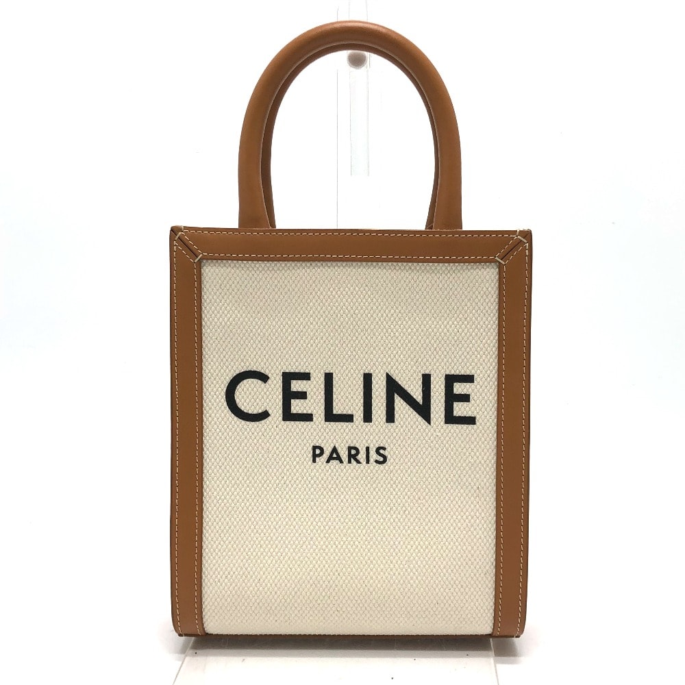 セリーヌ CELINE バーティカルカバ ミニ ロゴ カバン 2WAY ショルダーバッグ キャンバス/レザー ベージュ