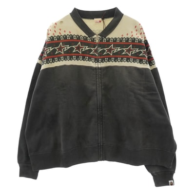 SAINT MICHAEL セントマイケル スウェット SM-MK3-0000-C52 A BATHING APE アベイシングエイプ BAPE ZIP CARDIGAN 加工 ジップ スウェツト カーディガン チャコール系 L【新古品】【未使用】【中古】
