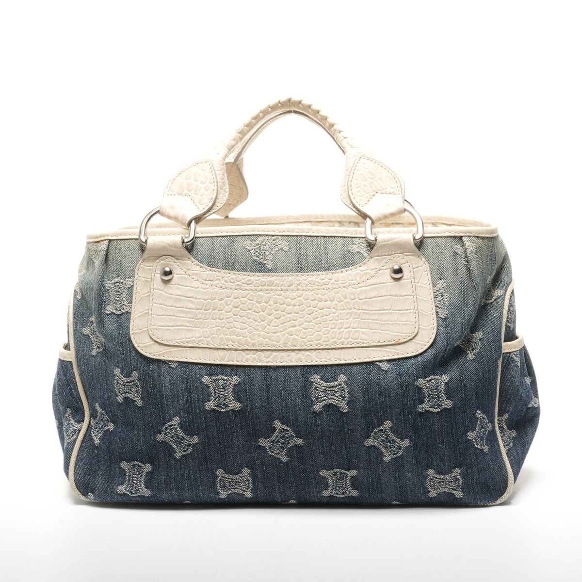 セリーヌ CELINE デニム 型押しレザー ブギー マカダム ハンドバッグ【中古】