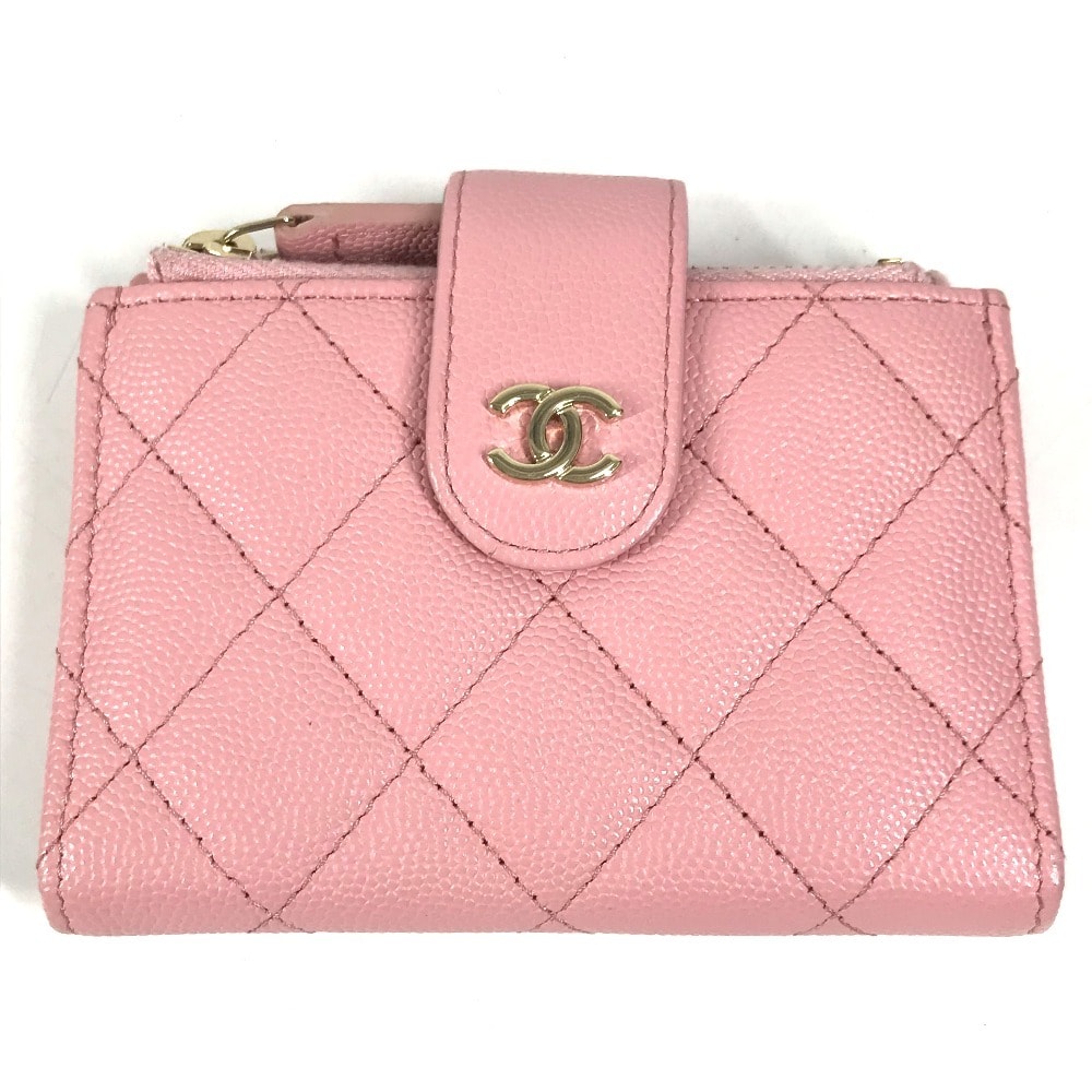 シャネル CHANEL マトラッセ ダブルジップカードケース AP1928 CC ココマーク ロゴ キルティング コンパクトウォレット 名刺入れ パスケース 小銭入れ 財布 コインケース キャビアスキン ピンク