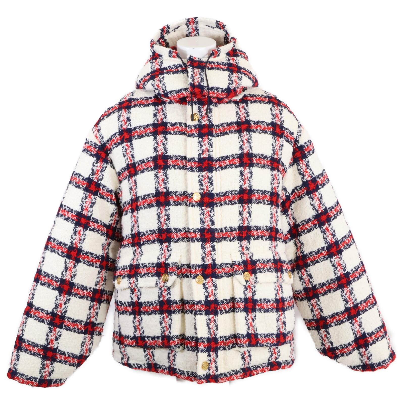 グッチ 美品 国内正規 663281 チェック ツイード 中綿ブルゾン 40