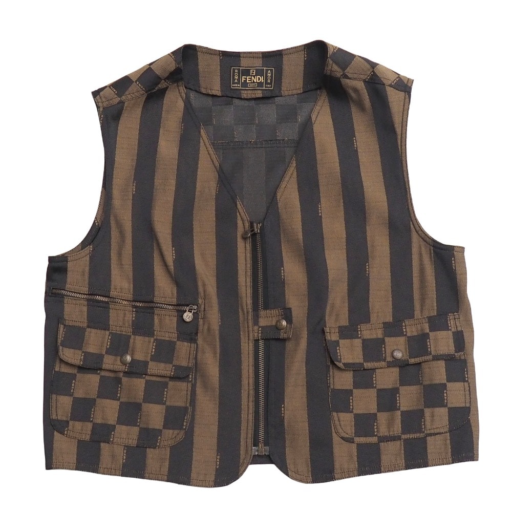 FENDI フェンディ ヴィンテージ ペカン ベスト サイズ42 ストライプ ジレ イタリア製 ブランド古着【中古】20260807/PU0243