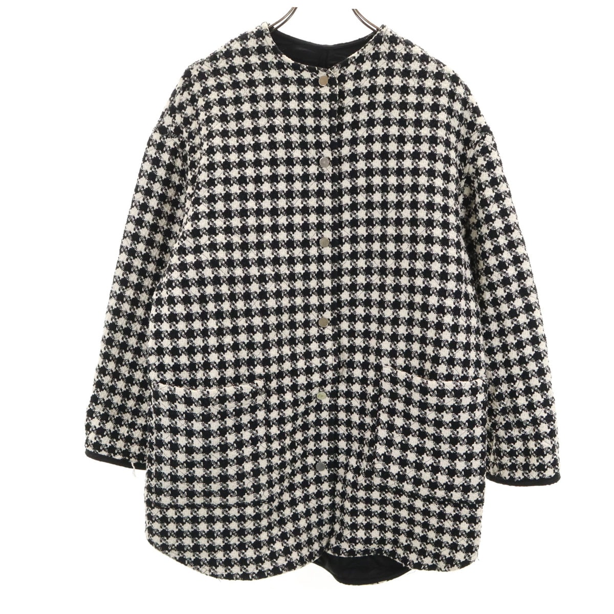 ZARA ザラ 千鳥柄 ノーカラー ジャケット S ホワイト系
