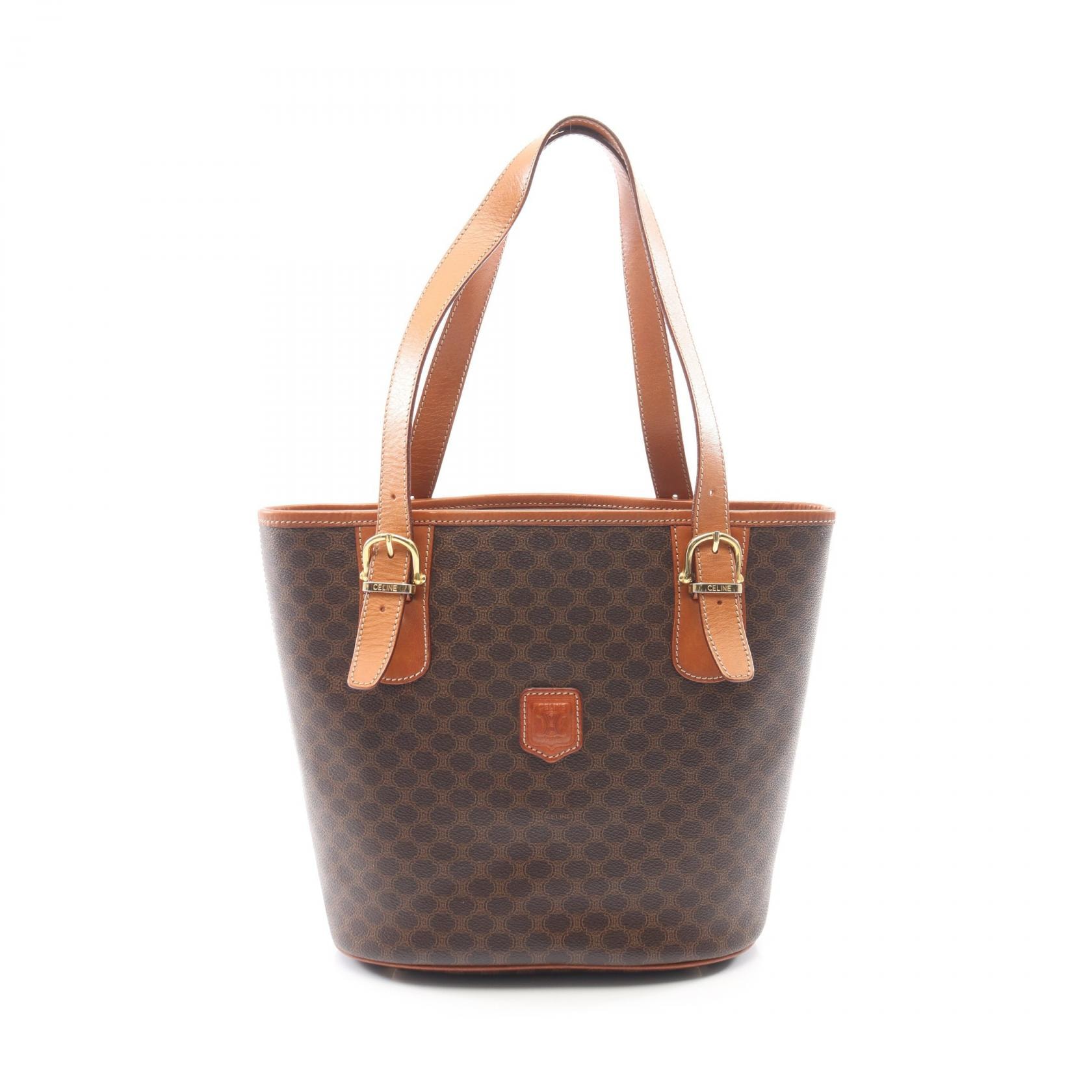 セリーヌ CELINE マカダム トートバッグ バッグ PVCコーティングキャンバス レザー レディース ブラウン系 【中古】