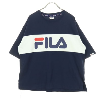 FILA フィラ ビッグロゴプリント 半袖 ボックスシルエット Tシャツ O バイカラー