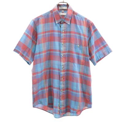 Christian Dior クリスチャンディオール 90s オールド チェック柄 半袖 ボタンダウンシャツ M ブルー