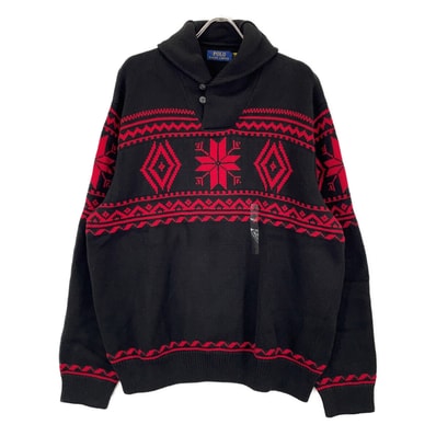 ポロ ラルフローレン ブラックレッド 21年 ノルディック ショールカラー ニット XL