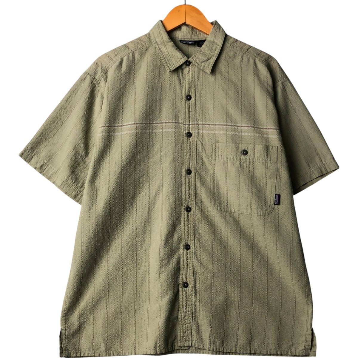 古着 00年代 パタゴニア Patagonia STY52996 SP2003 シアサッカー 半袖 ストライプシャツ ボックスシャツ メンズM相当/eaa568941