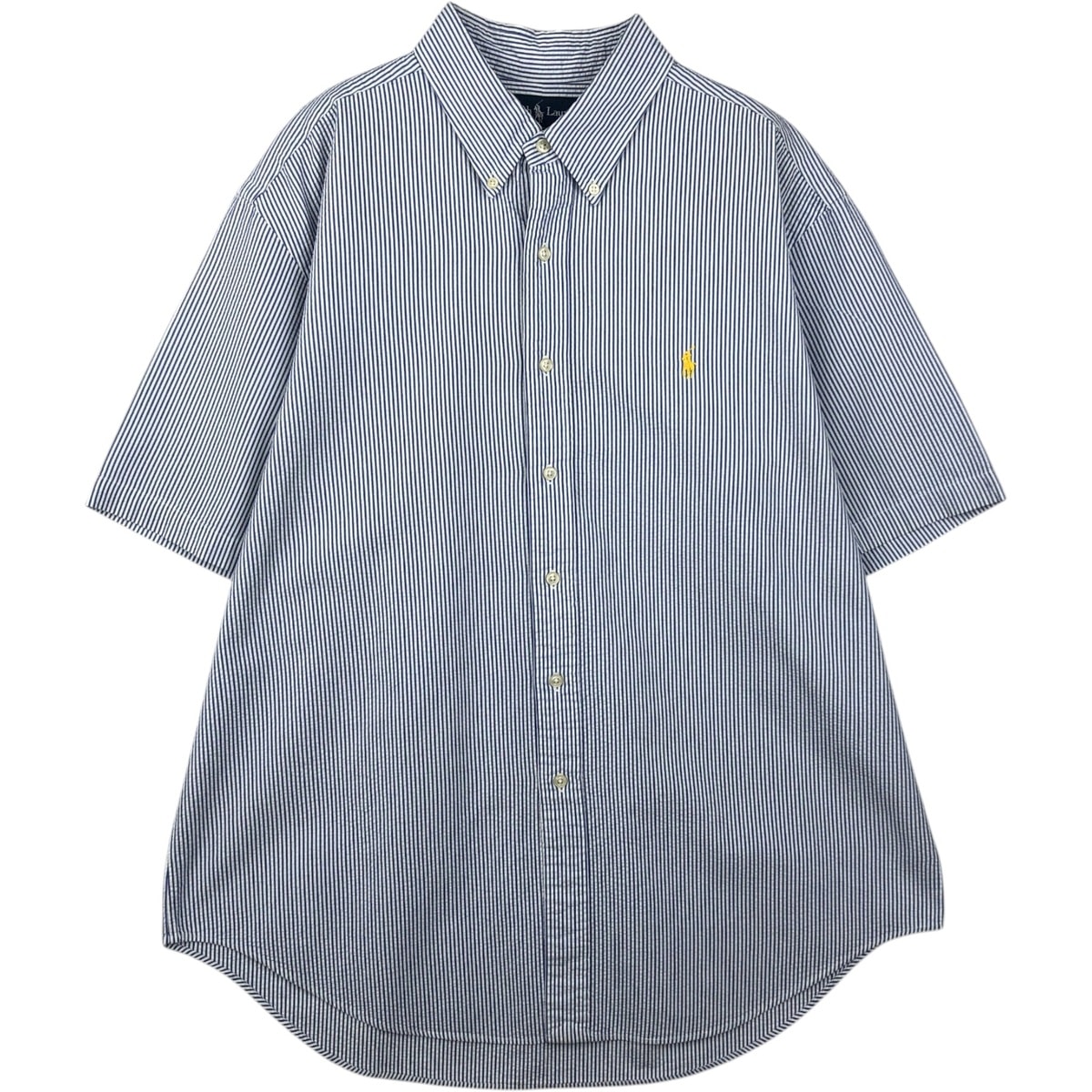 古着 ラルフローレン Ralph Lauren CLASSIC FIT クラシックフィット シアサッカー 半袖 ボタンダウン ストライプシャツ メンズXL相当/eaa640997