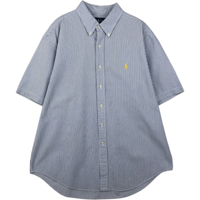古着 ラルフローレン Ralph Lauren CLASSIC FIT クラシックフィット シアサッカー 半袖 ボタンダウン ストライプシャツ メンズXL相当/eaa640997