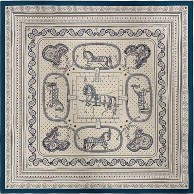 2026年秋冬 新作 HERMES エルメス スカーフ カレ140 グランアパラ バンダナ ブルーペトロール/ナチュラル/黒 カシミヤ/シルク100% 新品