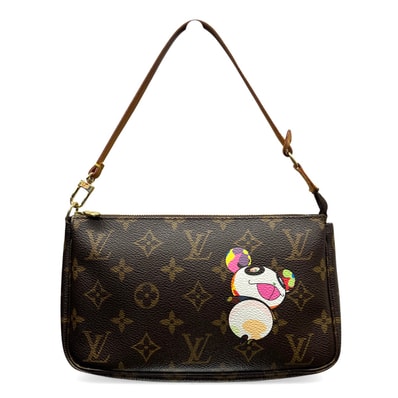 LOUIS VUITTON 本体美品 ルイヴィトン ポシェット アクセソワール モノグラム パンダ ショルダーバッグ M51981 PVC ヌメ革 レザー VI0094 ブラウン マルチカラー ハンドバッグ ミニバッグ 村上隆 Y2K Bランク 中古 鑑定済
