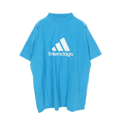 バレンシアガ BALENCIAGA BALENCIAGA × adidas ロゴ刺繍 半袖Tシャツ 衣料品 トップス コットン メンズ ブルー系 731769 【中古】