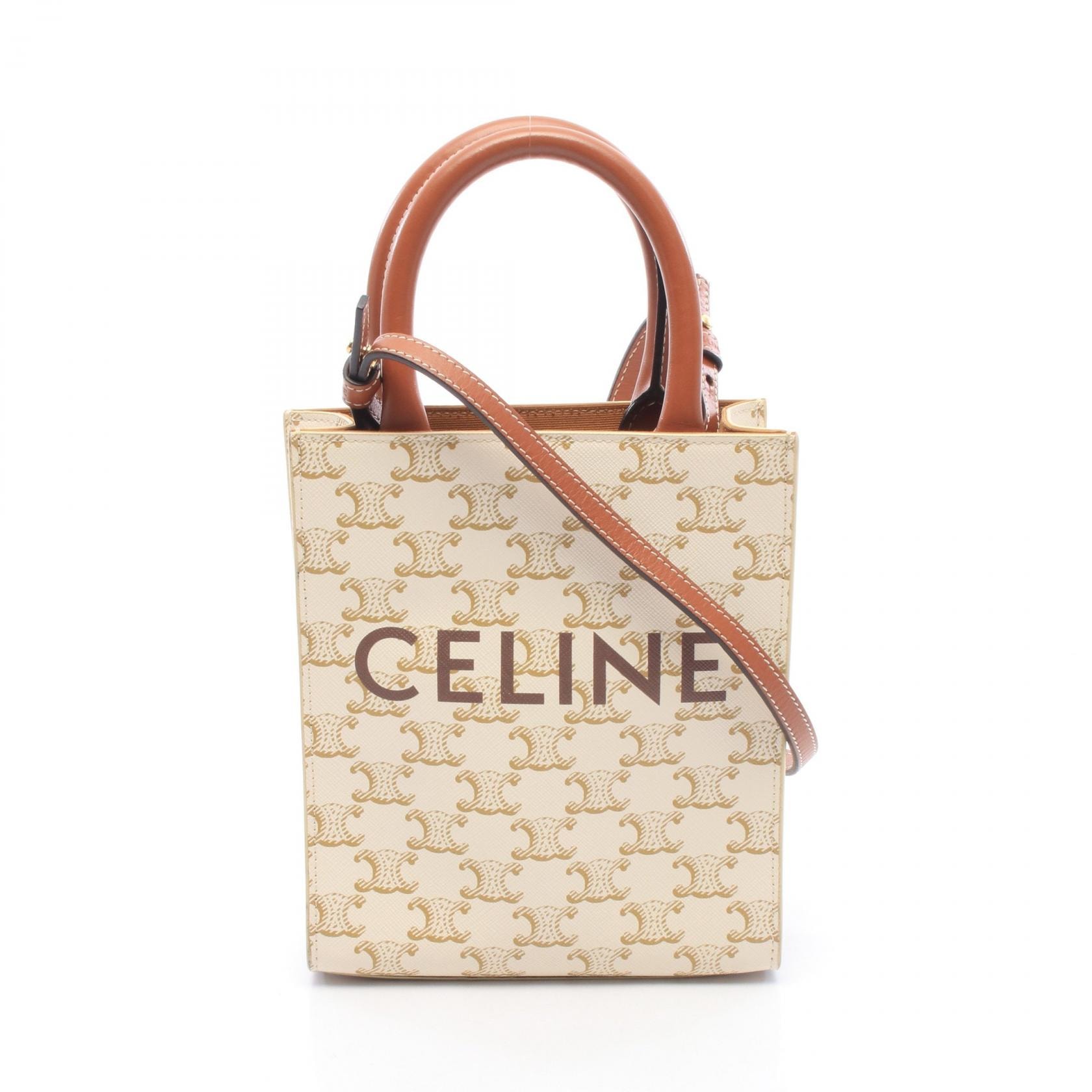 セリーヌ CELINE ミニ バーティカル カバ トリオンフ 2WAY ハンドバッグ バッグ PVCコーティングキャンバス レザー レディース アイボリー系 / ブラウン系 【中古】