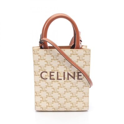 セリーヌ CELINE ミニ バーティカル カバ トリオンフ 2WAY ハンドバッグ バッグ PVCコーティングキャンバス レザー レディース アイボリー系 / ブラウン系 【中古】