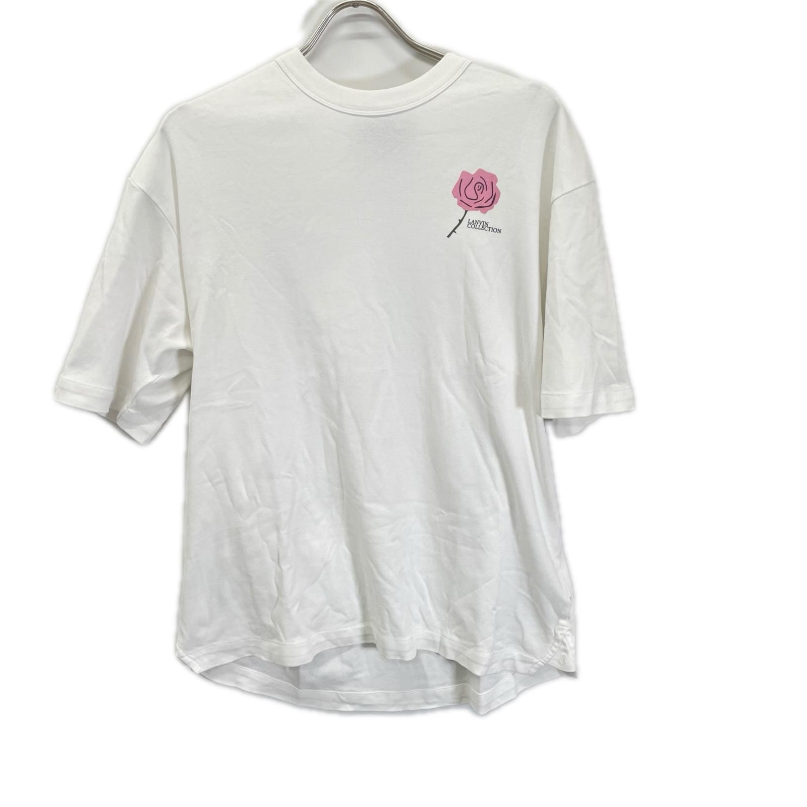 ランバンコレクション 248504 ホワイト ロースプリント 半袖 Tシャツ 50