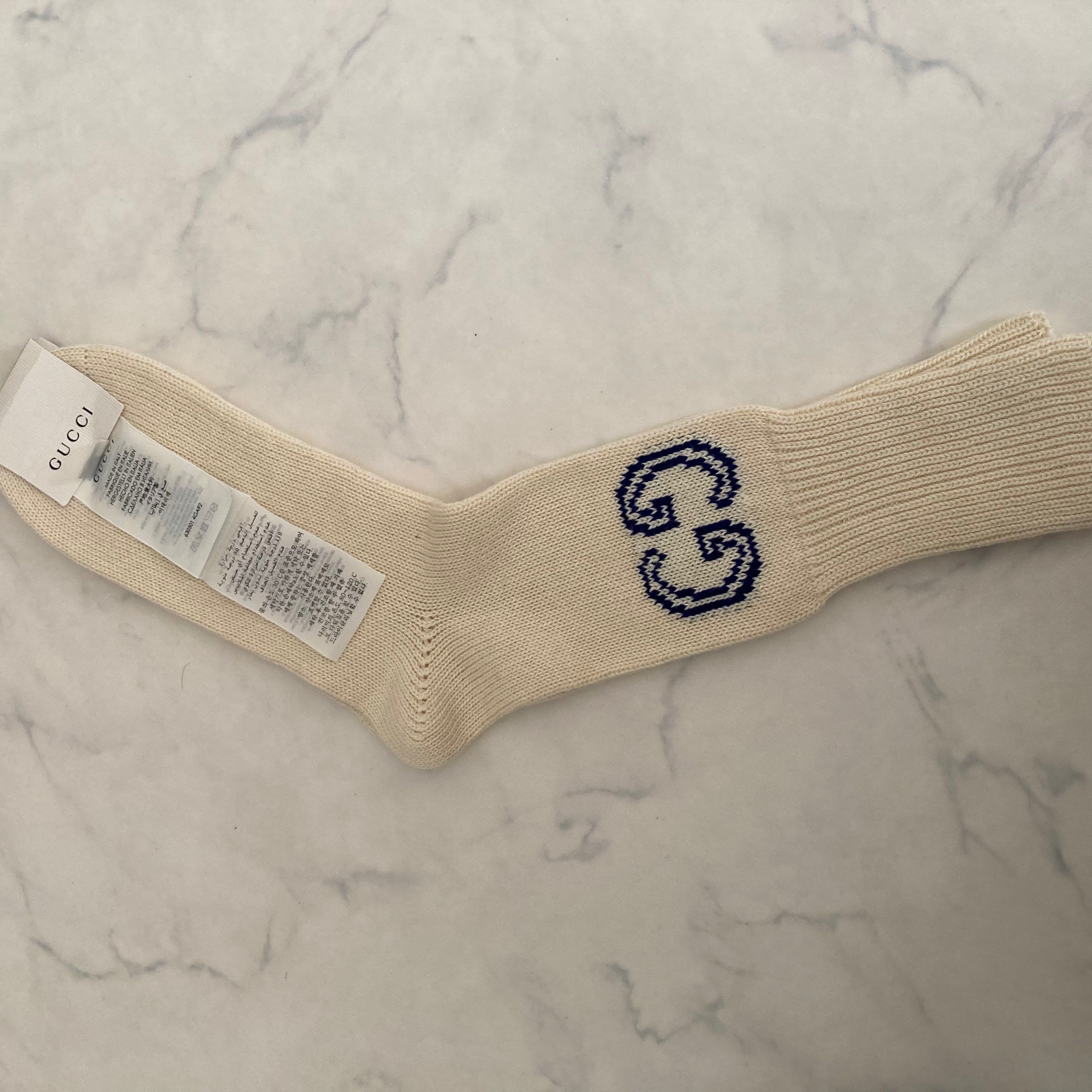 GUCCI ロゴソックス 白 ブルー