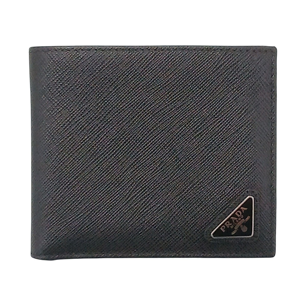 PRADA プラダ サフィアーノ 財布 二つ折り財布 2MO738 レザー ブラック シルバー金具  メンズ【中古】