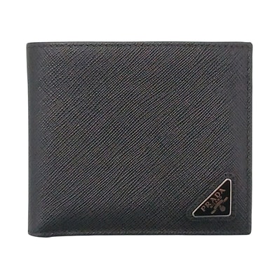 PRADA プラダ サフィアーノ 財布 二つ折り財布 2MO738 レザー ブラック シルバー金具 メンズ【中古】