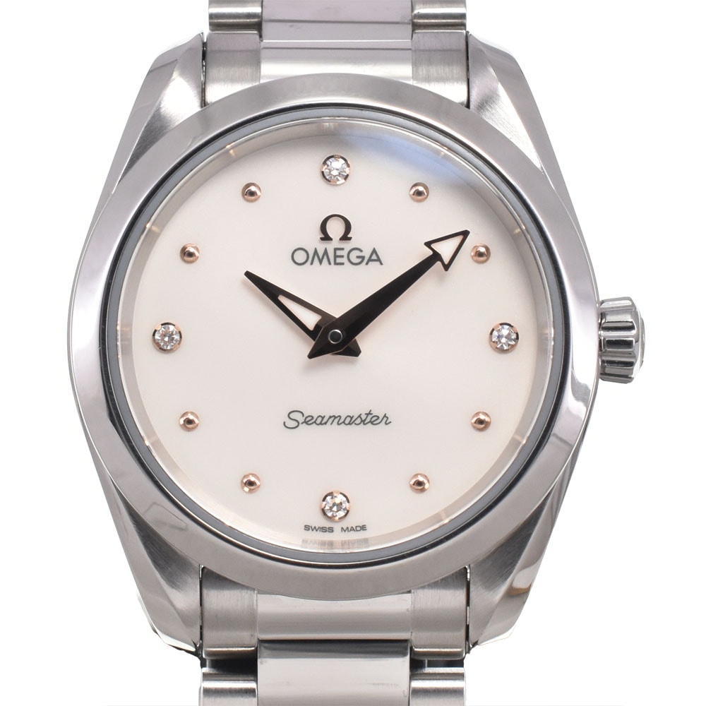 オメガ OMEGA 220.10.28.60.54.001 シーマスター アクアテラ 4Pダイヤモンド ホワイ﻿ト クォーツ レディース 美品 腕時計 H#147102