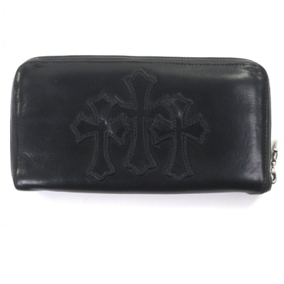 Chrome Hearts REC F Light Leather Zip Wallet / 3 Cemetary Cross "Black"