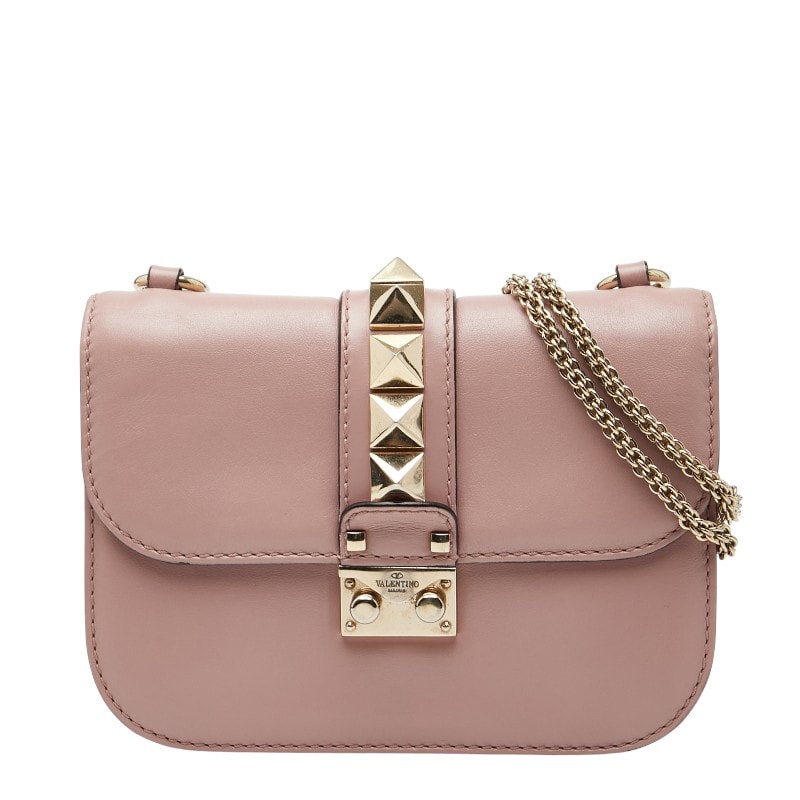 ヴァレンティノ スタッズ チェーン ショルダーバッグ ピンク レザー レディース VALENTINO 【中古】