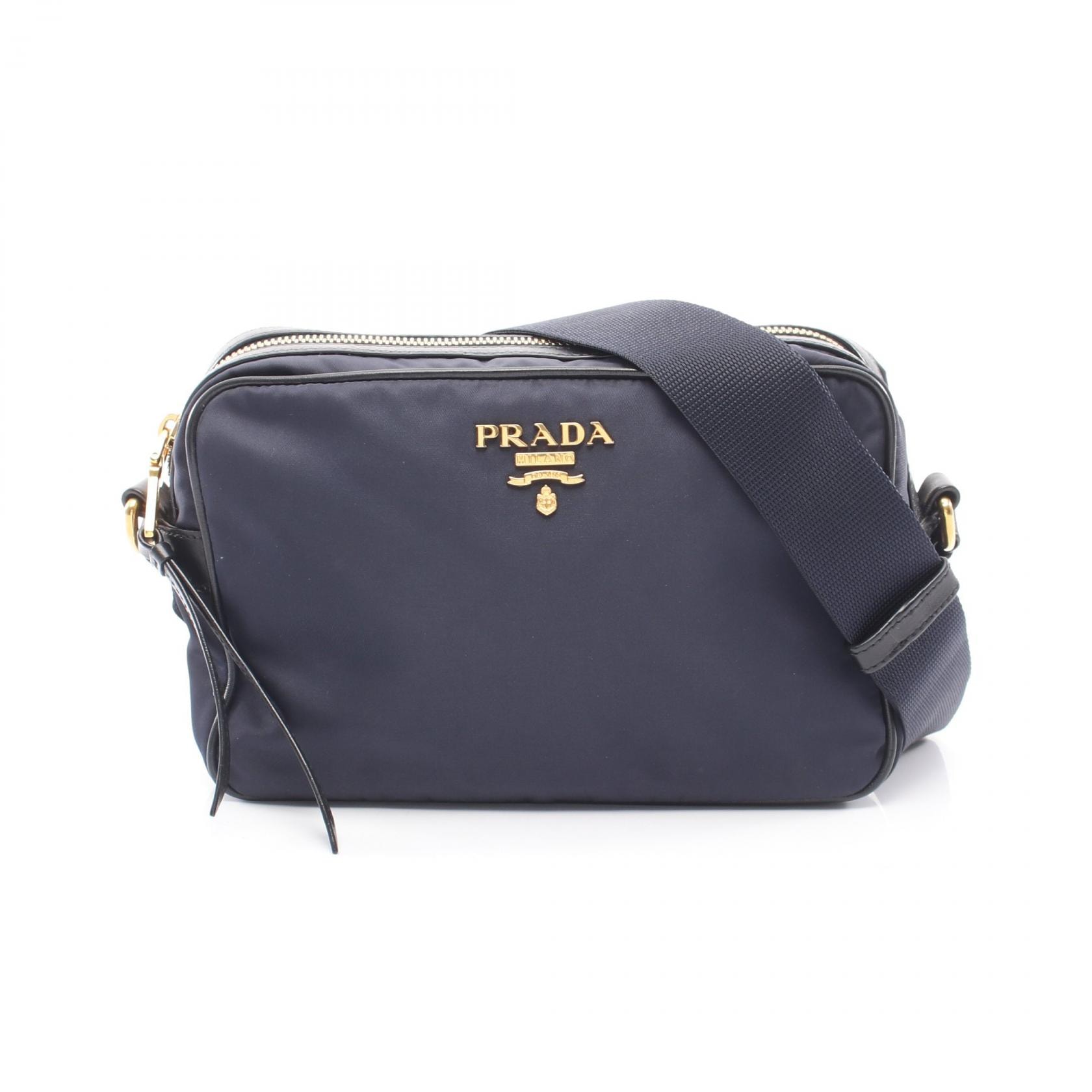 プラダ PRADA TESSUTO SOFT CALF ショルダーバッグ バッグ ナイロン レザー レディース ネイビー系 / ブラック系 1BH089 【中古】