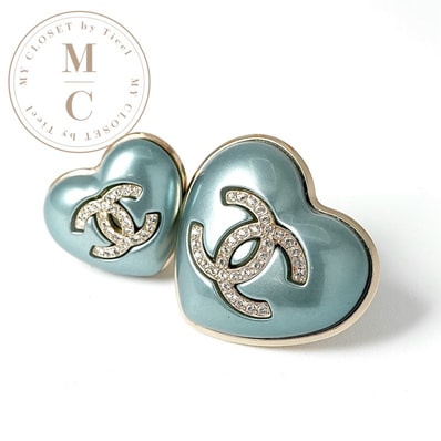 シャネル CHANEL ブローチ コサージュ ブルー ゴールド ピンブローチ ココマーク ハート ラインストーン 2個セット
