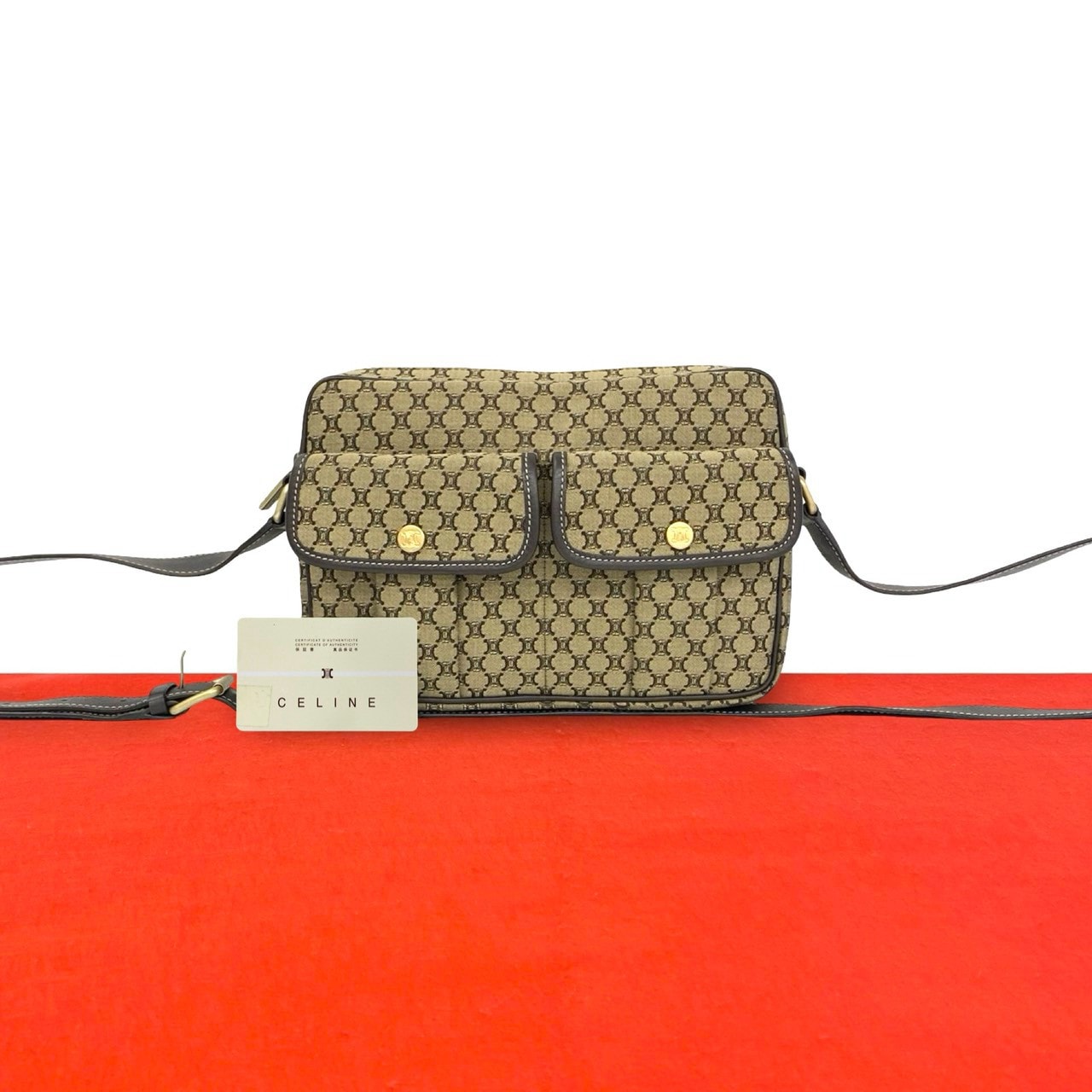 CELINE セリーヌ マカダム ブラゾン 柄 キャンバス レザー ショルダーバッグ ベージュ
38442