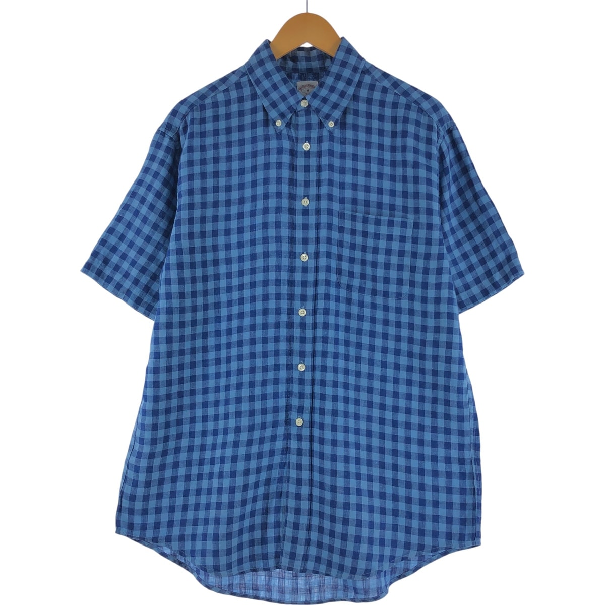 古着 ブルックスブラザーズ Brooks Brothers 346 ギンガムチェック 半袖 リネン ボタンダウンシャツ メンズM相当/eaa541072