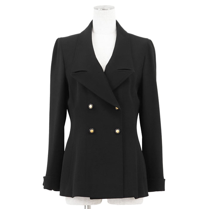 【美品】CHANEL シャネル ヴィンテージ ジャケット ウール100% 96A P08108 1996年製 COCOマーク ロゴ ボタン ダブルブレスト アウター レディース サイズ 40 ブラック 黒 フランス製 カール・ラガーフェルド期