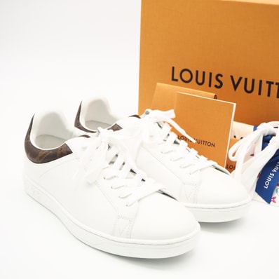 未使用 LOUIS VUITTON ルイ・ヴィトン モノグラム ルクセンブルグライン スニーカー 5 24.5 MS0148 スニーカー ホワイト ブラウン ベージュ コーティングキャンバス カーフレザー レディース