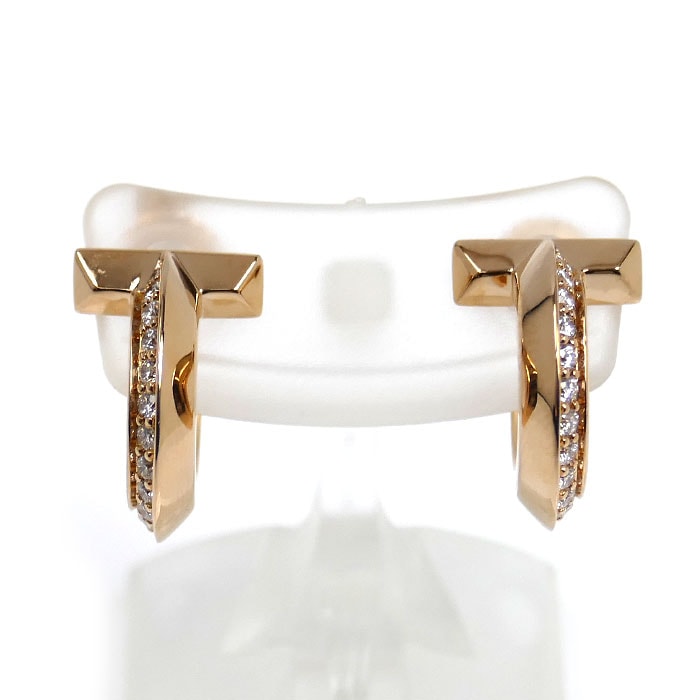 TIFFANY&Co. ティファニー K18PG ピンクゴールド Tワン フープ ピアス 69782981 ダイヤモンド0.20ct/0.20ct 6.6g エクストラスモール レディース【中古】【美品】
