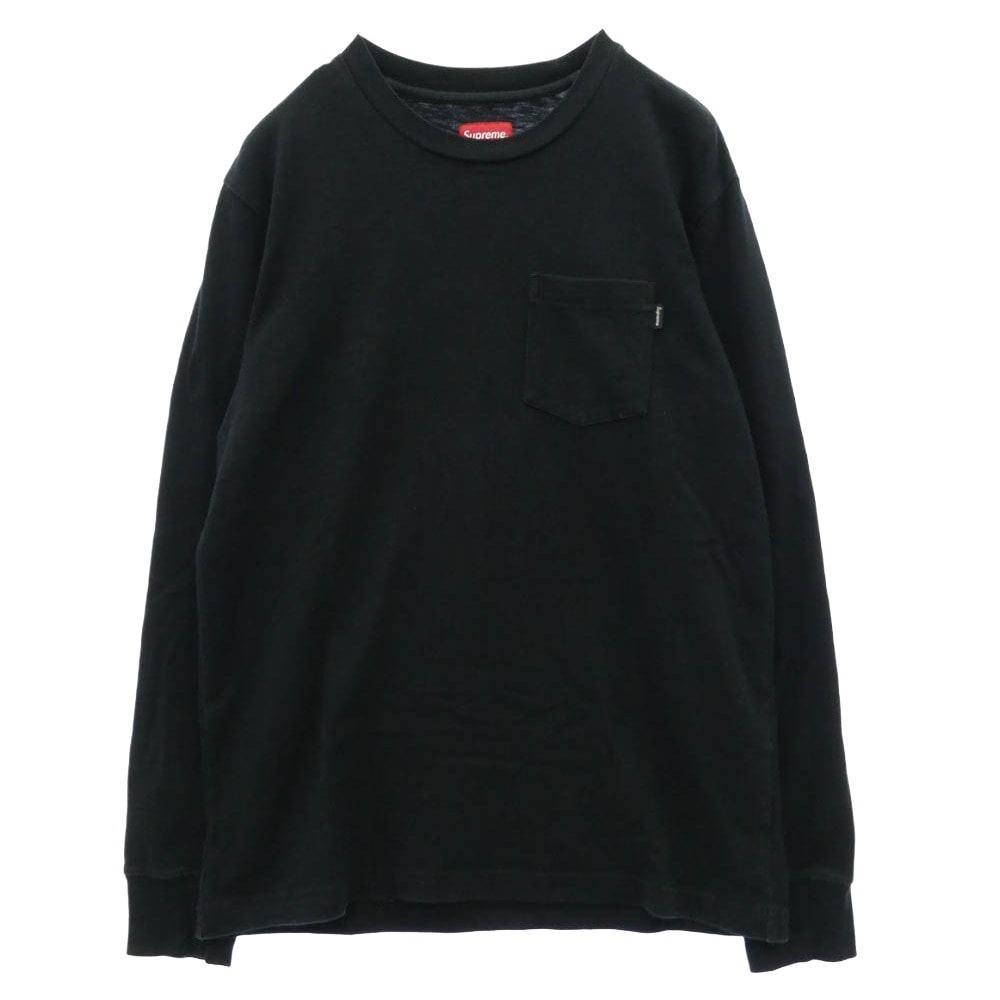 Supreme シュプリーム 17AW L/S POCKET TEE ピスタグ クルーネック 長袖 Tシャツ カットソー ブラック系 S【中古】