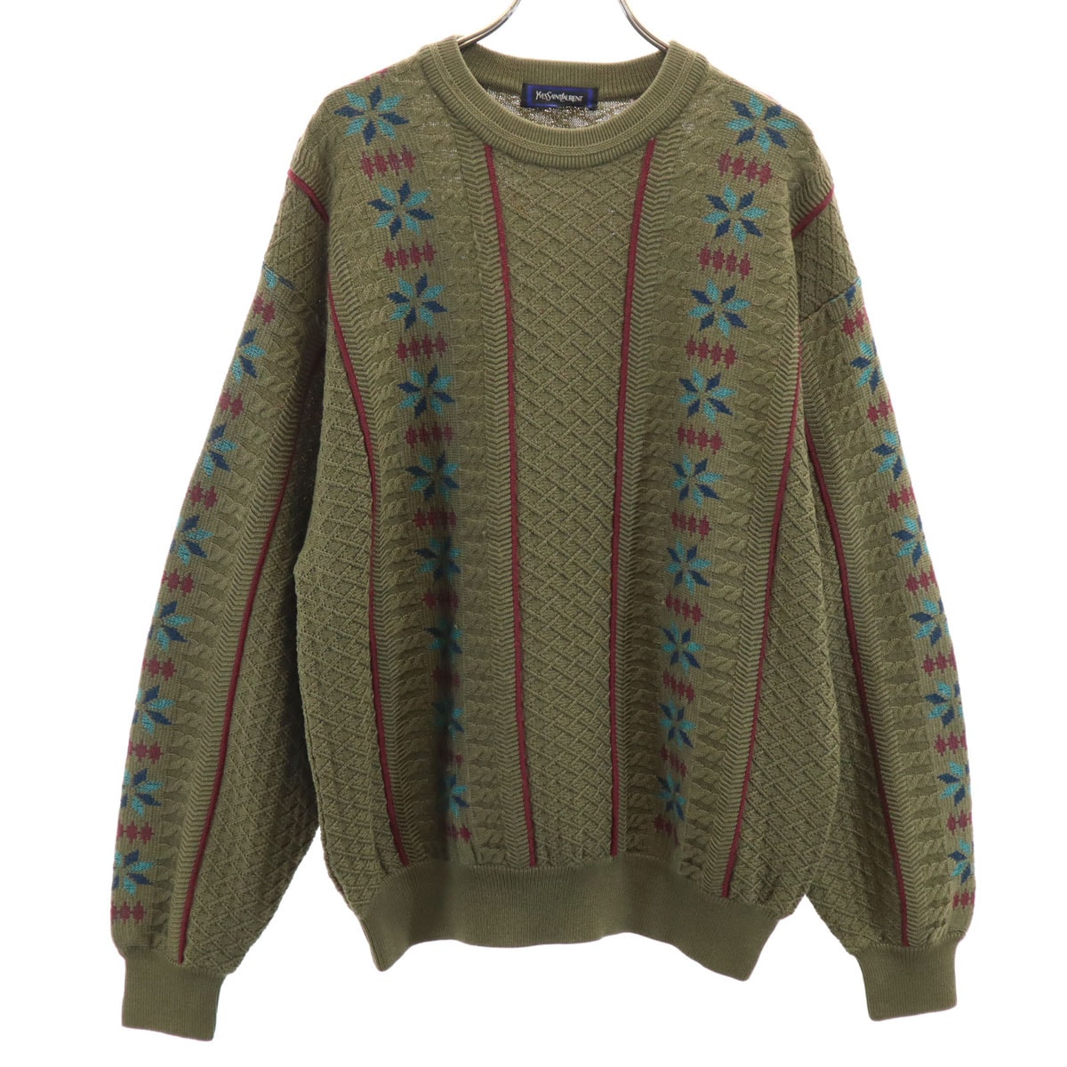 YVES SAINT LAURENT イヴサンローラン 90s オールド ノルディック柄 長袖 セーター M オリーブ系 ニット