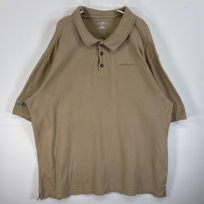古着 カーハート Carhartt 半袖 ポロシャツ ロゴ 刺繍 大きいサイズ 3ボタン 2XL ベージュ系 無地 メンズ