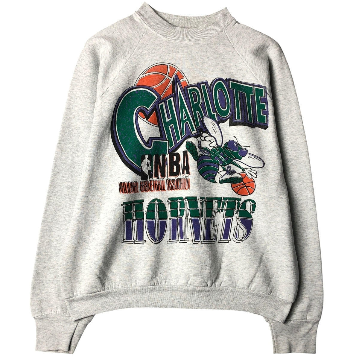 古着 90年代 フルーツオブザルーム FRUIT OF THE LOOM NBA CHARLOTTE HORNETS シャーロット ホーネッツ プリントスウェットシャツ トレーナー USA製 メンズXL相当 ヴィンテージ/eaa597626