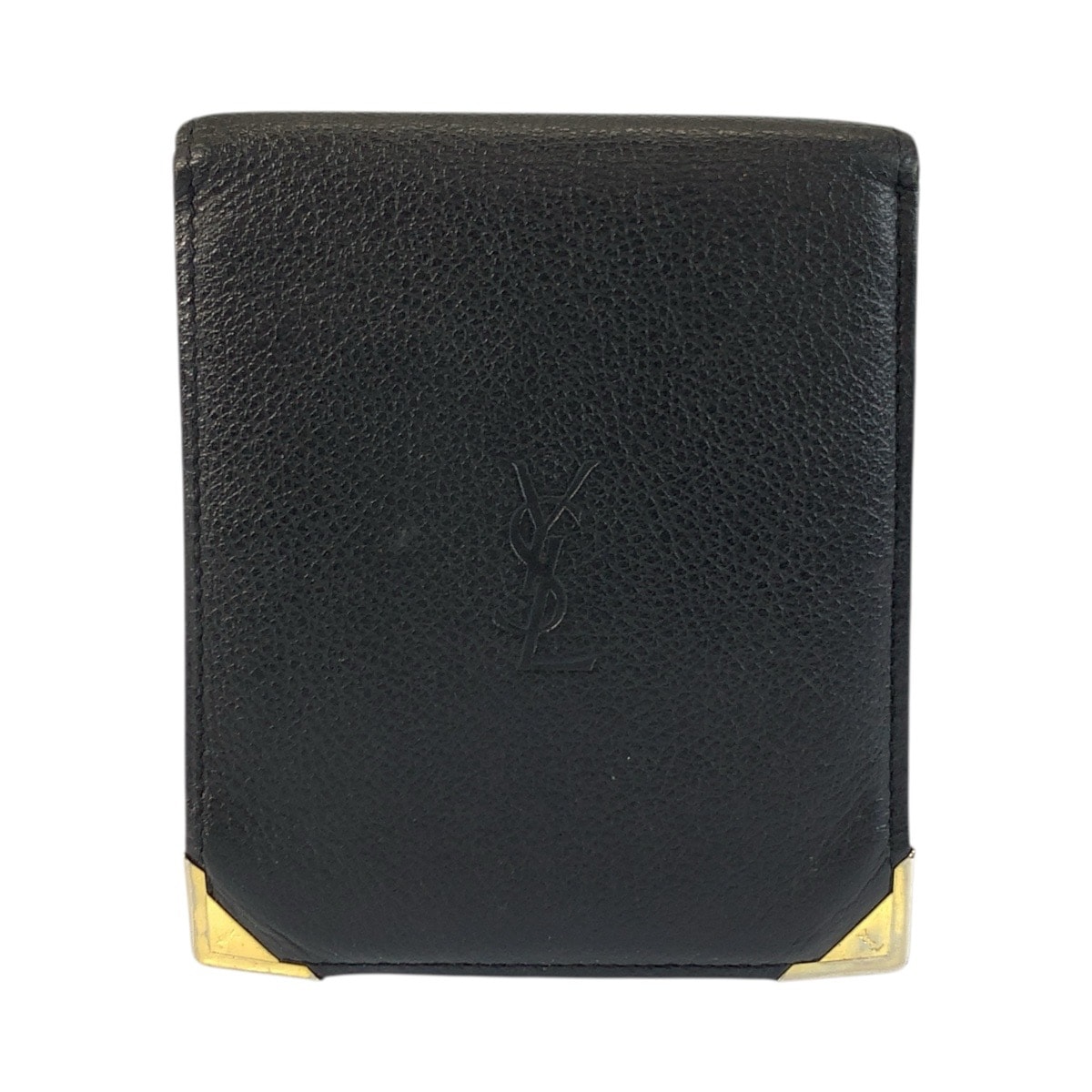 YVES SAINT LAURENT イヴ サンローラン ヴィンテージ YSL ブラック 黒 ゴールド金具 レザー 折り財布 コンパクトウォレット 506237 【中古】