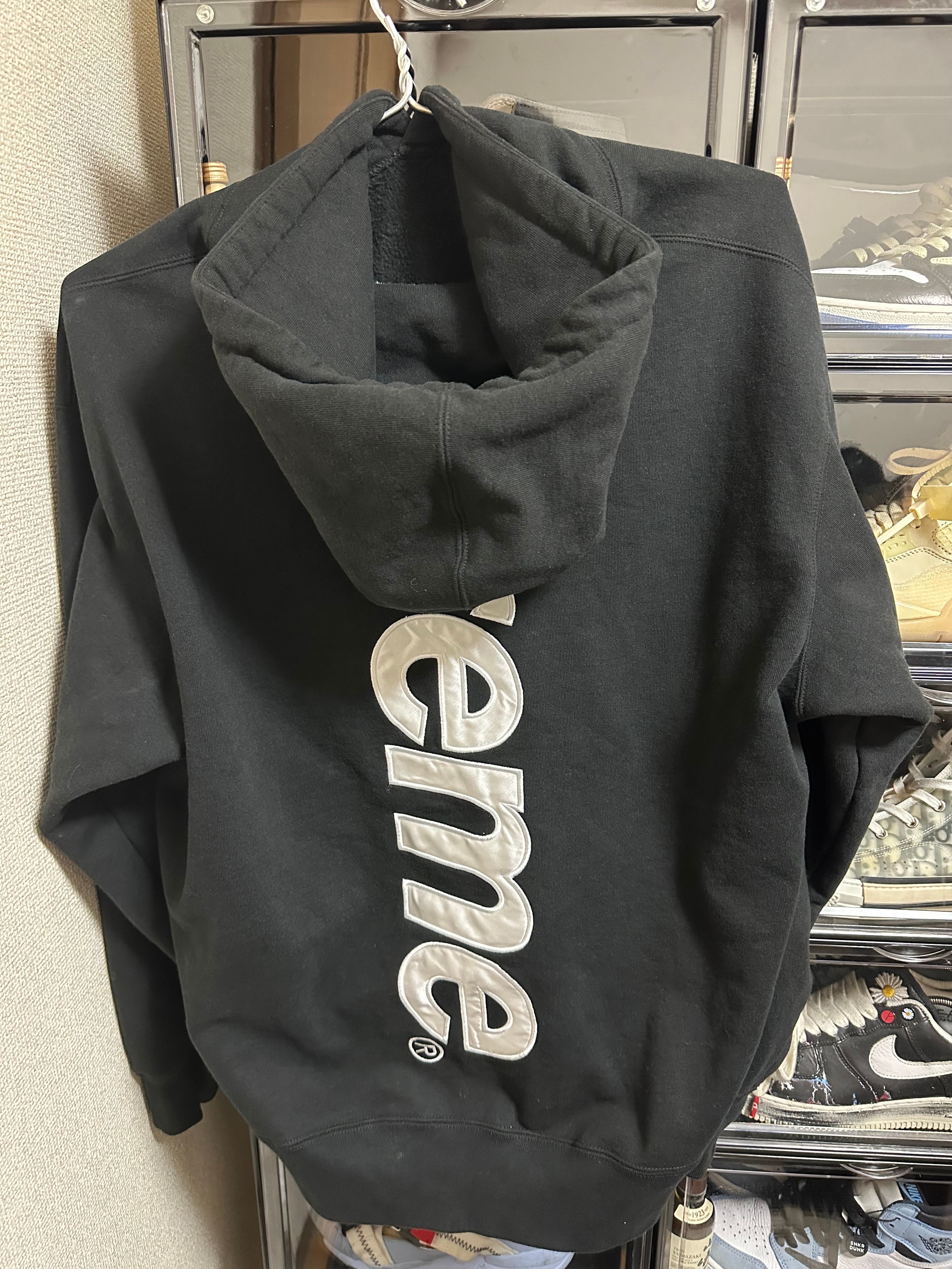 Supreme Satin Applique Hooded Sweatshirt "Black"