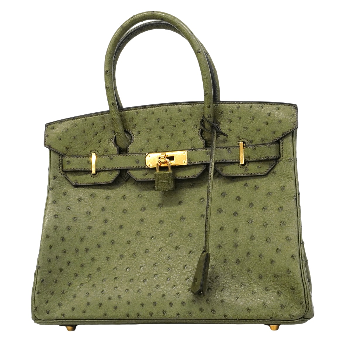 【6gd4447】エルメス ハンドバッグ バーキン30 オーストリッチ オリーブグリーン ゴールド金具 □D刻印【中古】レディース