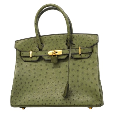 【6gd4447】エルメス ハンドバッグ バーキン30 オーストリッチ オリーブグリーン ゴールド金具 □D刻印【中古】レディース