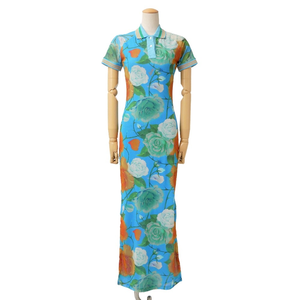 ■未使用品■LOEWE ロエベ ROSES POLO DORESS ワンピース サイズ34 パウラズイビザ メッシュ バラ タイト ロングワンピ―ス 半袖 アナグラム刺繍 20260828/RB0813